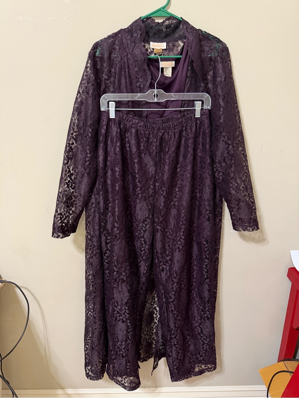 Roamans vintage formalwear set lace flowy duster & pants camisole size 18 lined